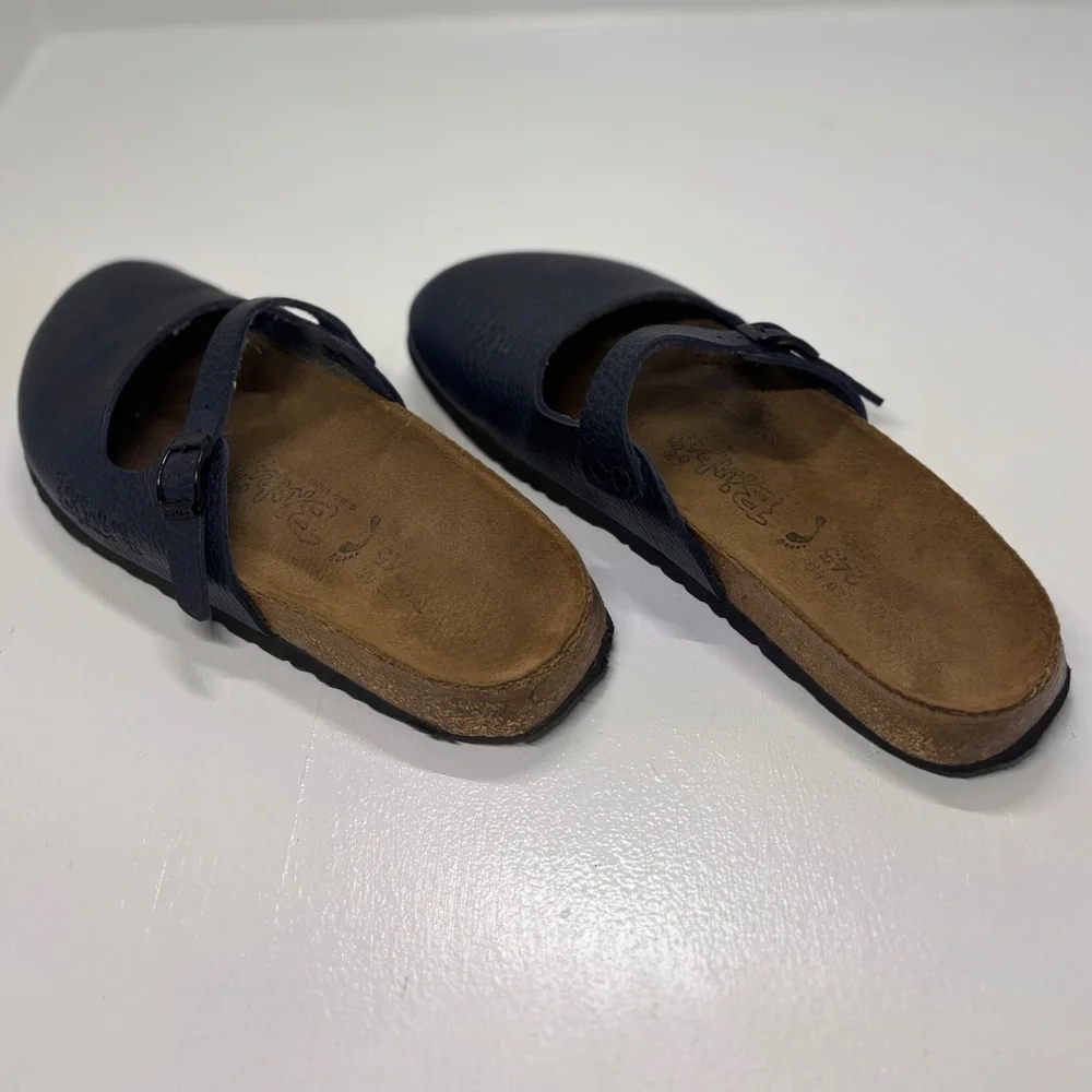 Birkenstock Mary Blue Leather Clogs Women’s 38 US 7 Narrow Strap Buckle - Picture 4 of 11